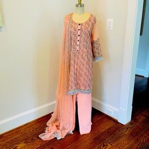 Light Peach Chiffon 3 Piece Suit